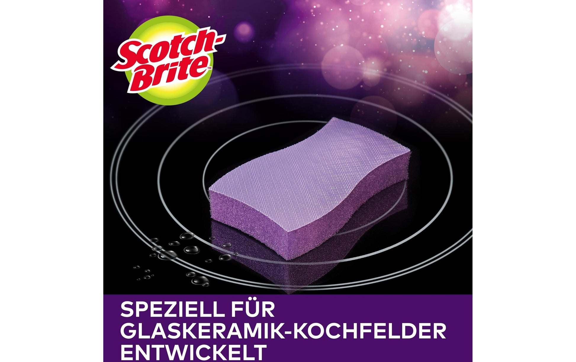 Scotch-Brite Glaskeramik-Schwamm – Schaumstoff, für Glaskeramik, Ø 8 cm, Violett, 3 Stk.