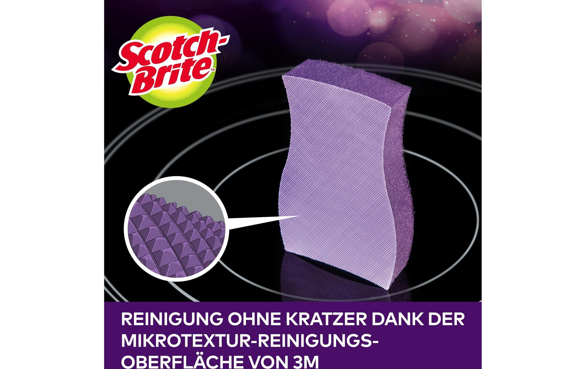 Scotch-Brite Glaskeramik-Schwamm – Schaumstoff, für Glaskeramik, Ø 8 cm, Violett, 3 Stk.