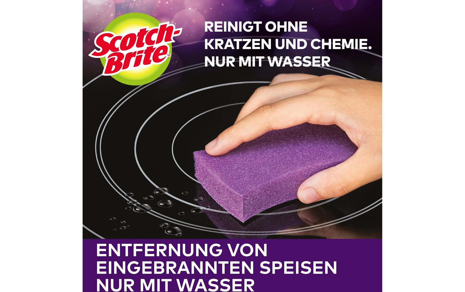 Scotch-Brite Glaskeramik-Schwamm – Schaumstoff, für Glaskeramik, Ø 8 cm, Violett, 3 Stk.