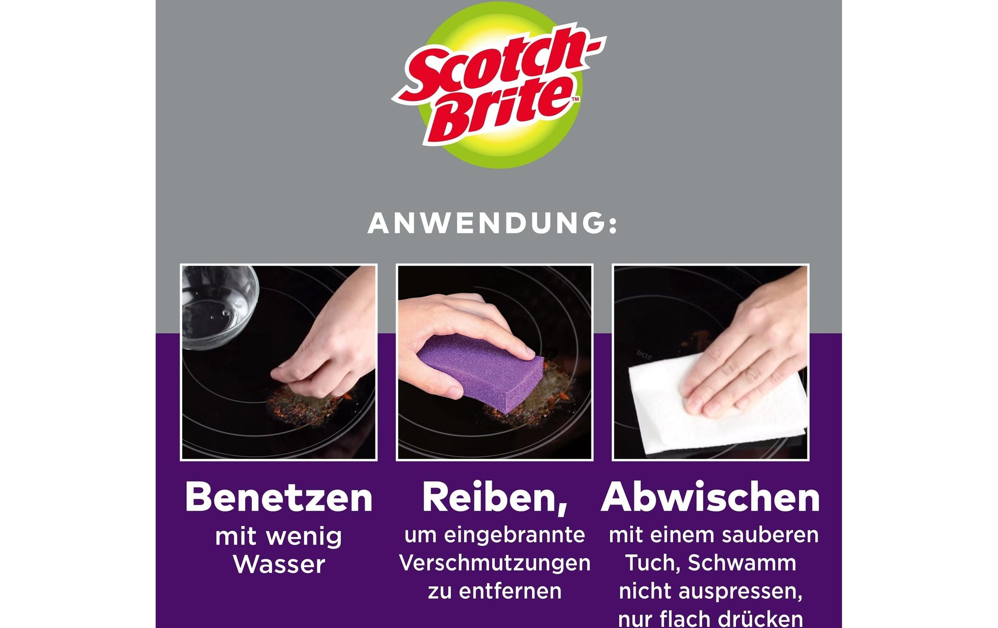 Scotch-Brite Glaskeramik-Schwamm – Schaumstoff, für Glaskeramik, Ø 8 cm, Violett, 3 Stk.