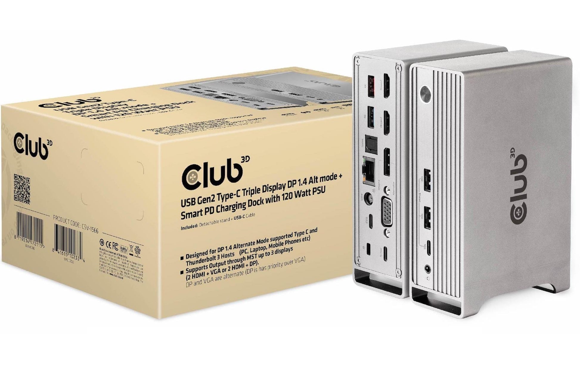 CLUB3D Club 3D CSV-1568 Dockingstation – USB-C, 1× DP, 2× HDMI, 1× VGA, 3× USB-A, 100 W PD, für Windows/Mac