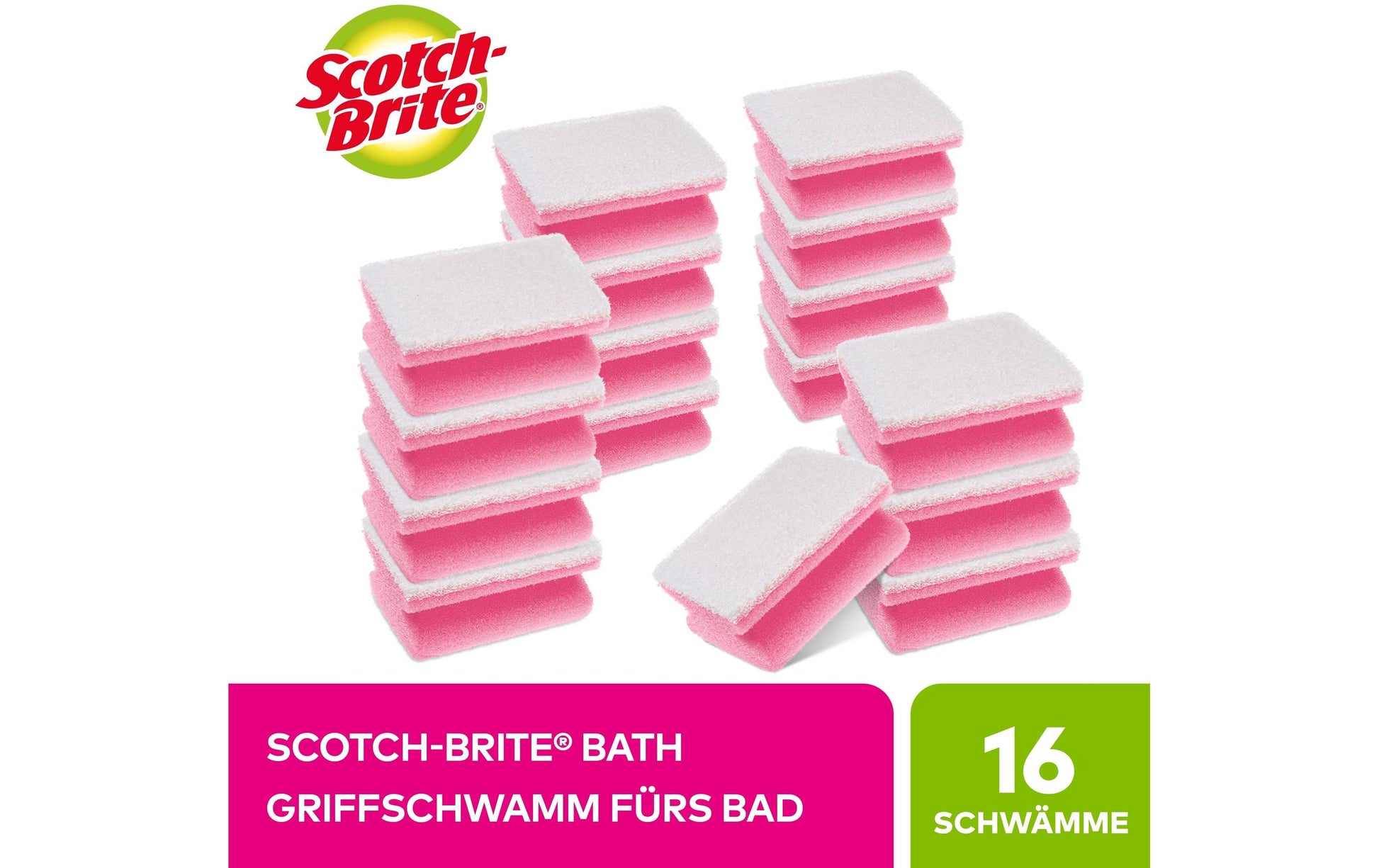 Scotch-Brite Universalschwamm – Schaumstoff, 37,3 × 15,8 × 10 cm, rosa, für Glas, 16 Stk.