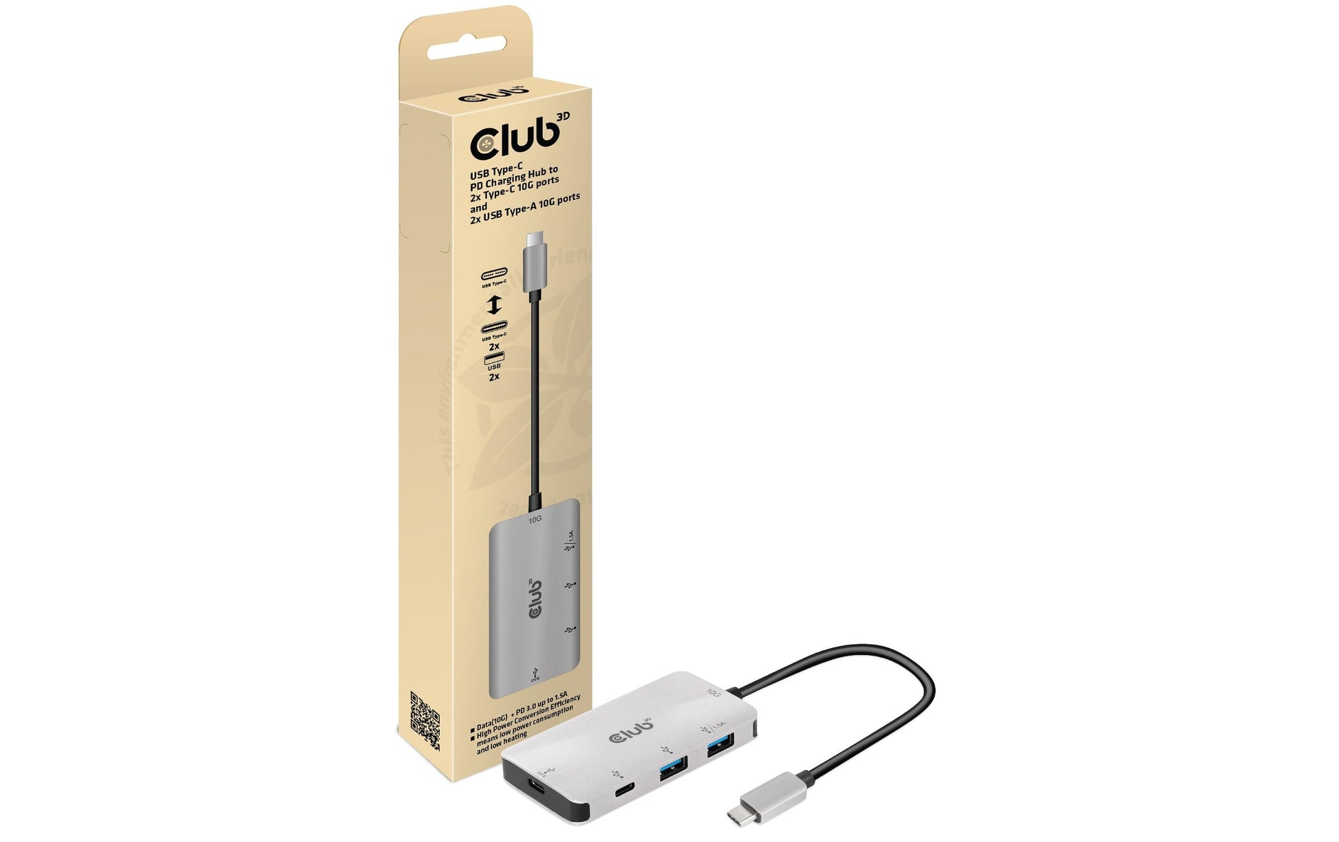 CLUB3D Club 3D USB-Hub – USB-C, 2× USB-A, 2× USB-C, 100 W PD, für Windows/Mac