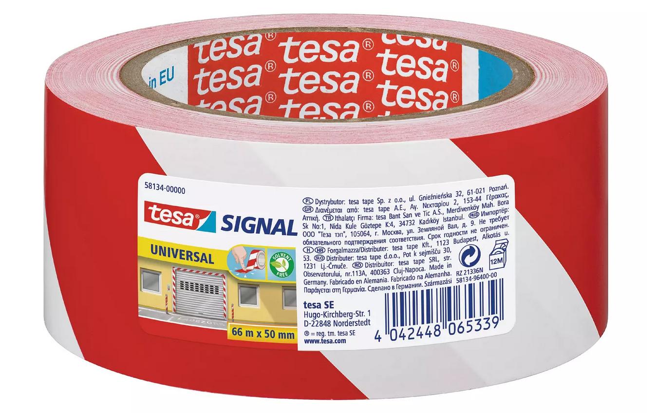tesa Markierungsklebeband – permanent – rot/weiss – 50 mm × 66 m, Kunststoff