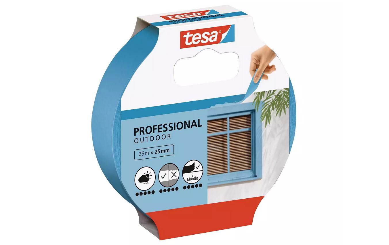 tesa Abdeckband Precision Outdoor – 25 mm × 25 m, hellblau, für Aussenbereich, glatt