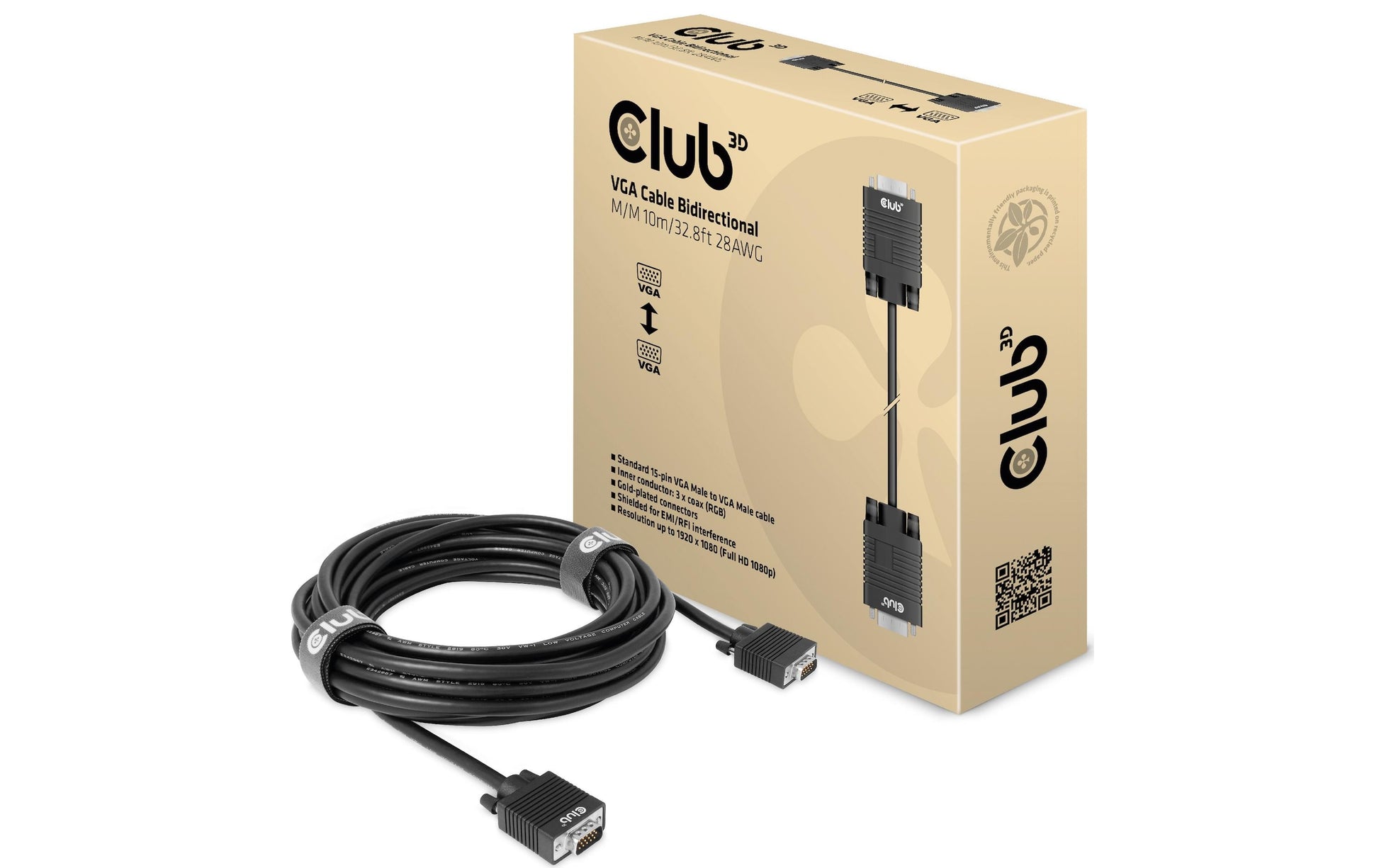 CLUB3D Club 3D VGA–VGA Kabel – 10 m, rund, geschirmt, AWG 28, schwarz