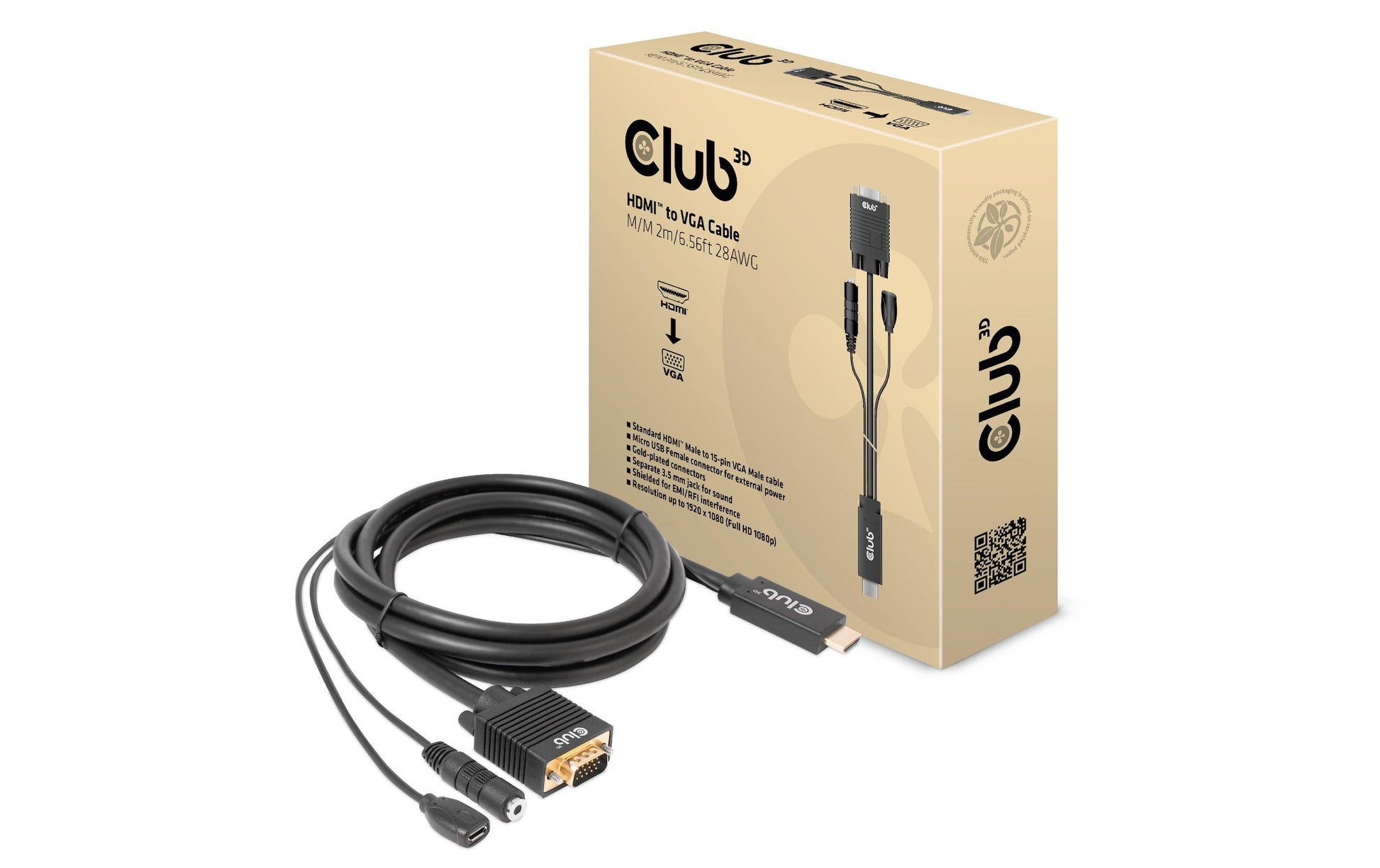 CLUB3D Club 3D – HDMI auf VGA Adapter, 1920 × 1080, 2 m, für Windows/Mac