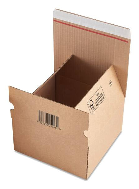 Versandkarton – 210 × 180 × 130 mm, selbstklebend, Automatikboden, braun, FSC – 20 Stk.