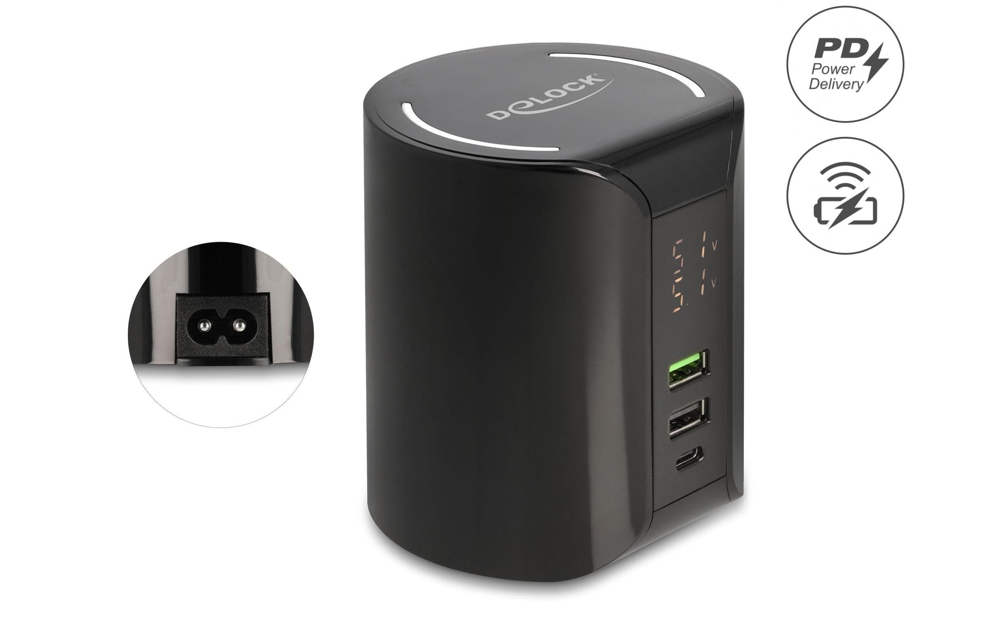 DeLOCK 41441 Ladestation – 58 W, 4× USB + kabellos – für universelle Geräte