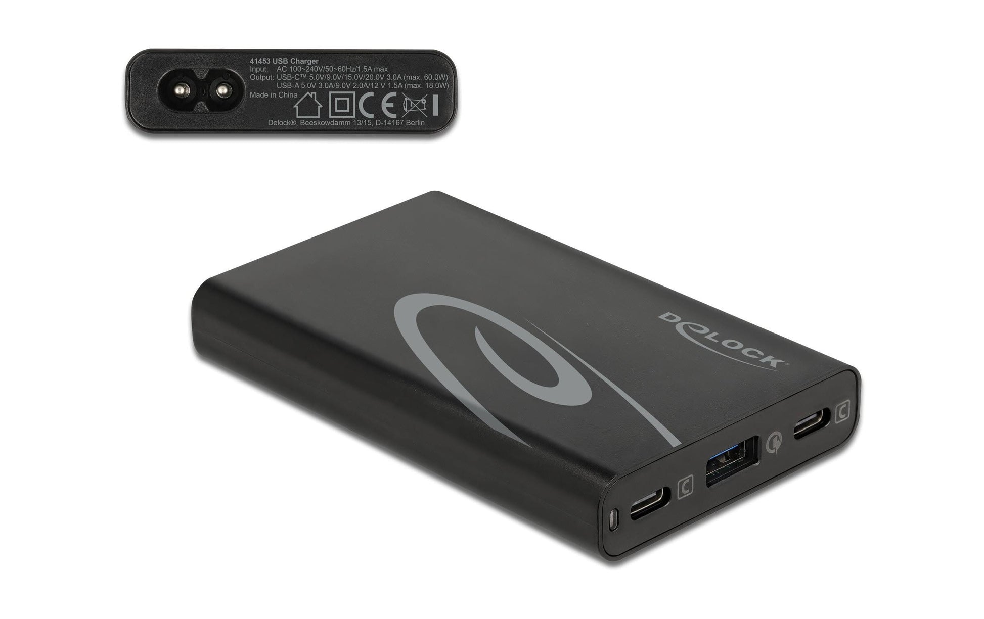 DeLOCK Ladegerät – 60 W, 2× USB-C + 1× USB-A, PD