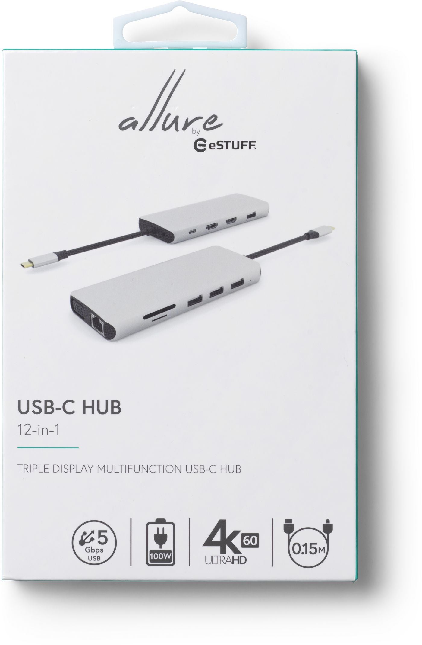 eSTUFF Multiport-Adapter – USB-C, 2× HDMI, 1× VGA, 4× USB-A, 100 W PD, GbE, 3,5 mm Audio, für USB-C-Geräte