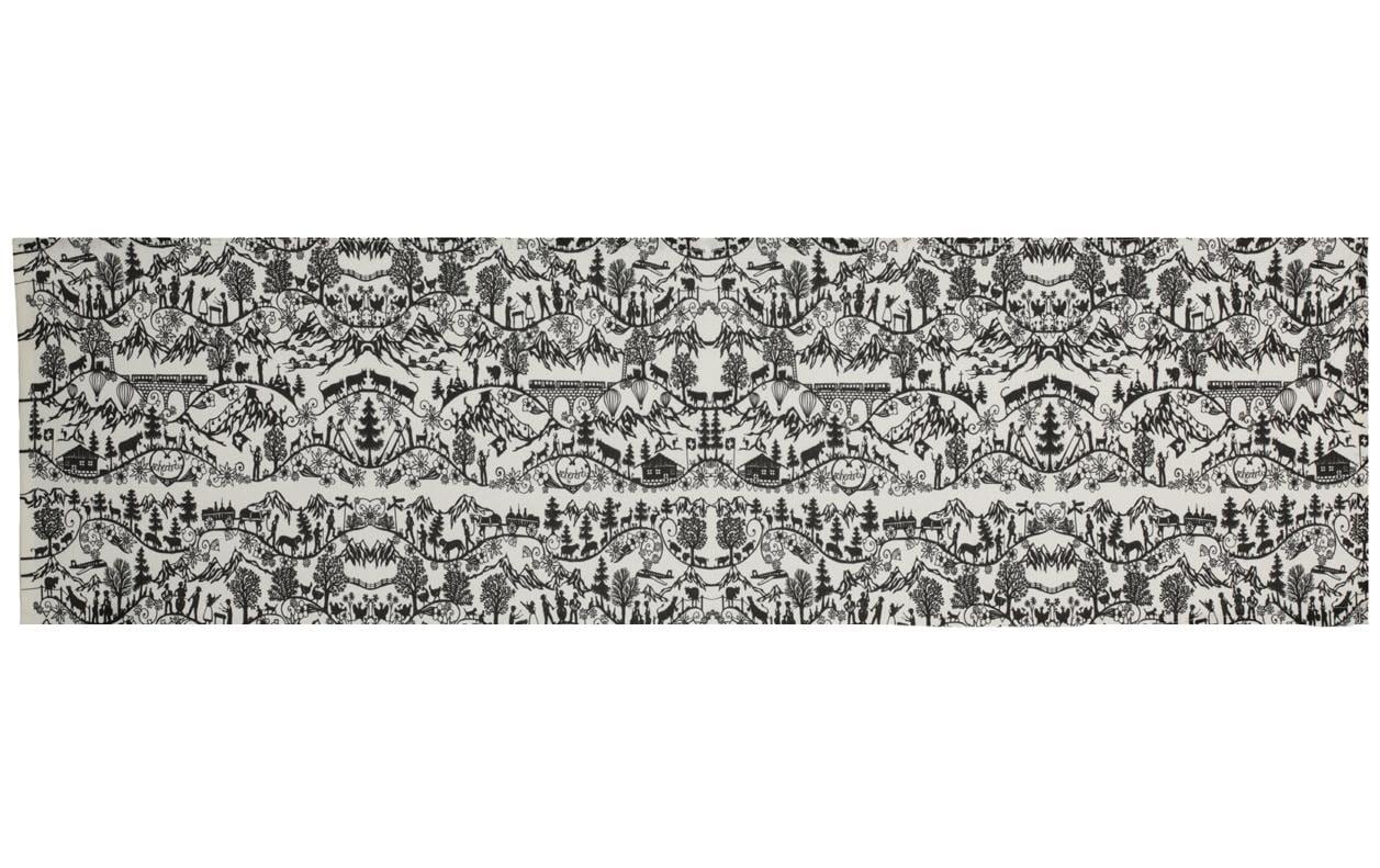 Hubatka Tischläufer – 48×135 cm, Baumwolle, Weiss/Schwarz, Scherenschnitt Landleben