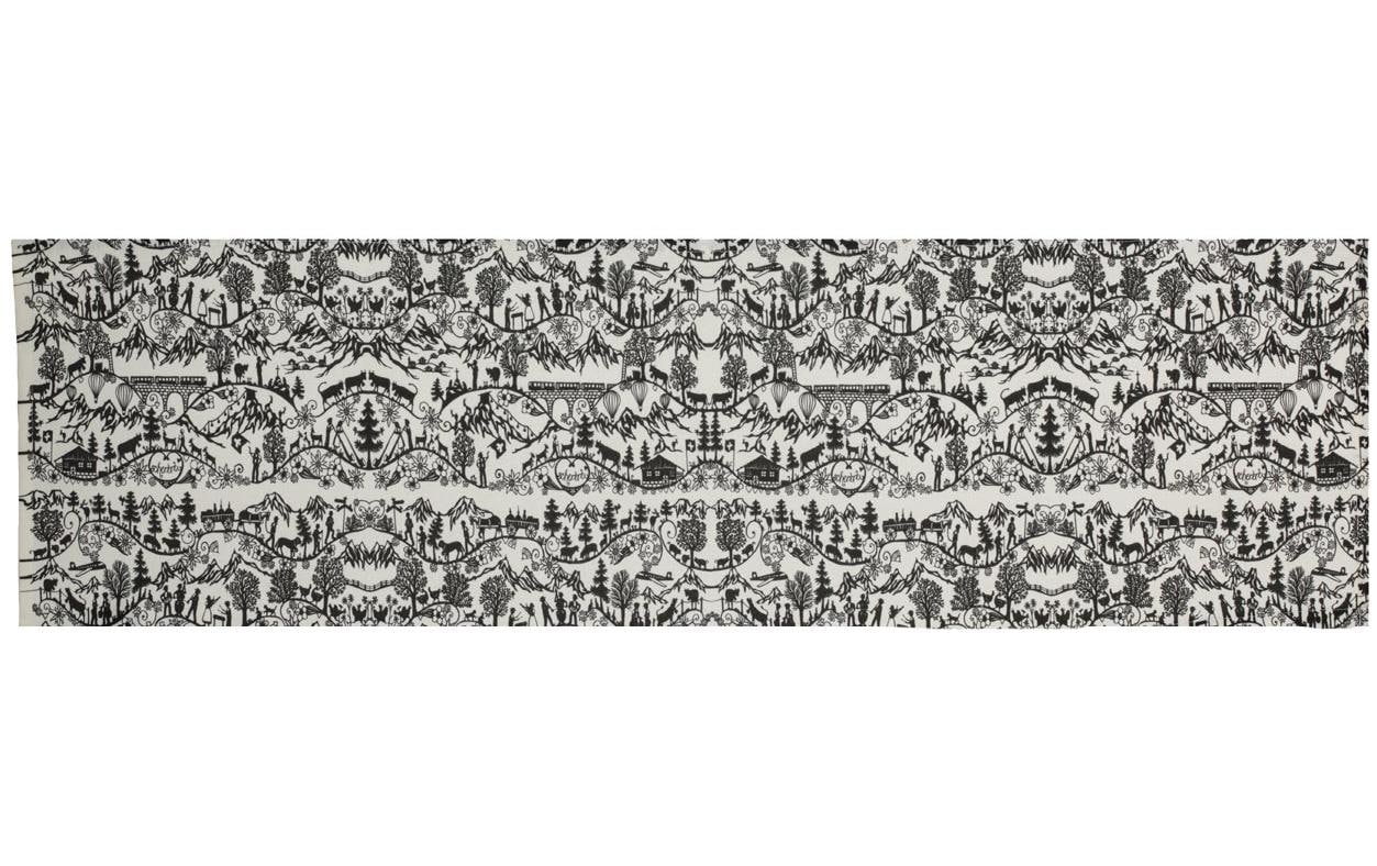Hubatka Tischläufer – 35×135 cm, Baumwolle, Weiss/Schwarz, Scherenschnitt