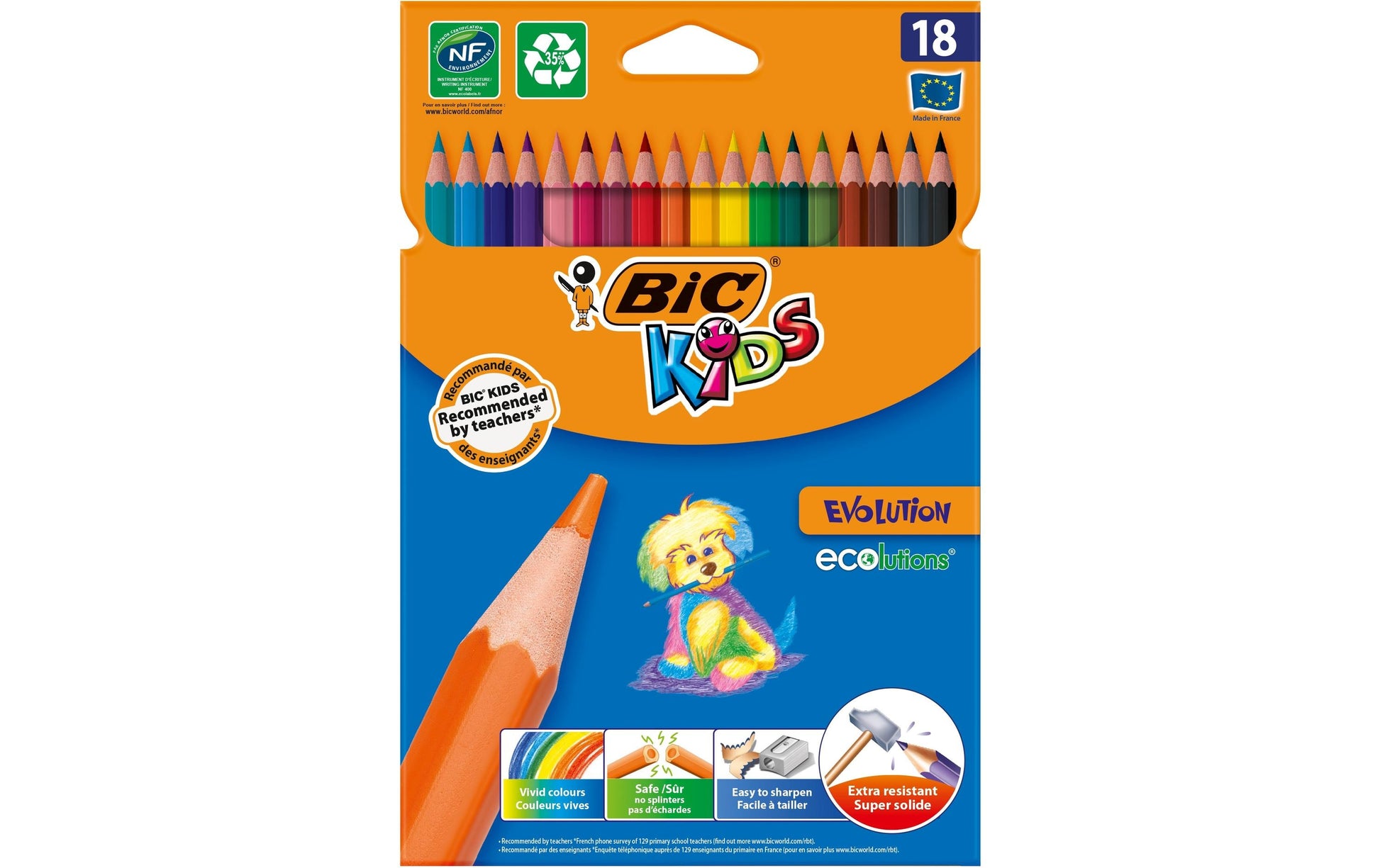 BIC Buntstifte Evolution Kids – 18 Farben, im Kartonetui, Ø 3,2 mm, Kunstharz, NF Environment