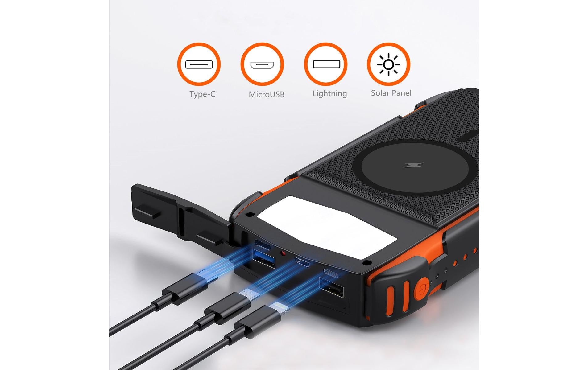 4smarts Powerbank 20000 mAh, PD 20 W, 2× USB-C, Lightning, kabelloses Laden, mit Solarpanel, schwarz