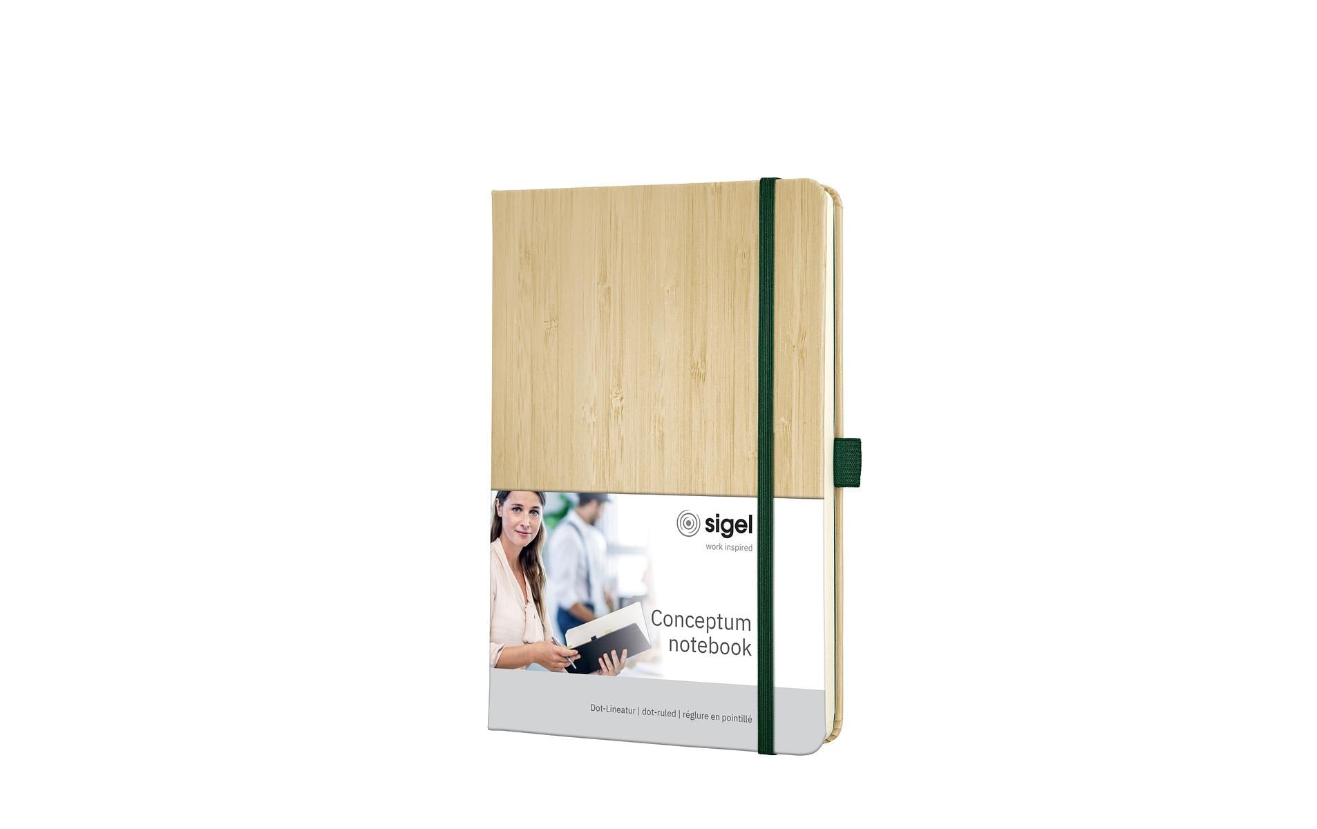 Sigel Notizbuch – A5 – punktiert – 194 Seiten – 100 g/m² – Hardcover, Gummiband, Stiftschlaufe, Bambus, FSC