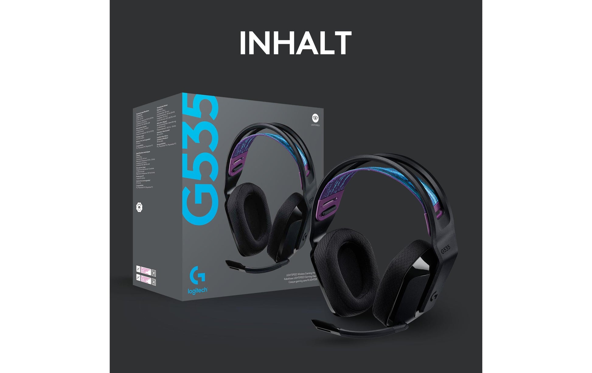 Logitech G G535 Gaming-Headset – Over-Ear, Stereo, BT, mit USB-A-Dongle, Schwarz