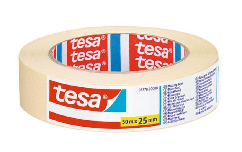 tesa Krepp-Abdeckband – 25 mm × 50 m, beige, für Innenbereich, Papier, rückstandsfrei bis 3 Tagen