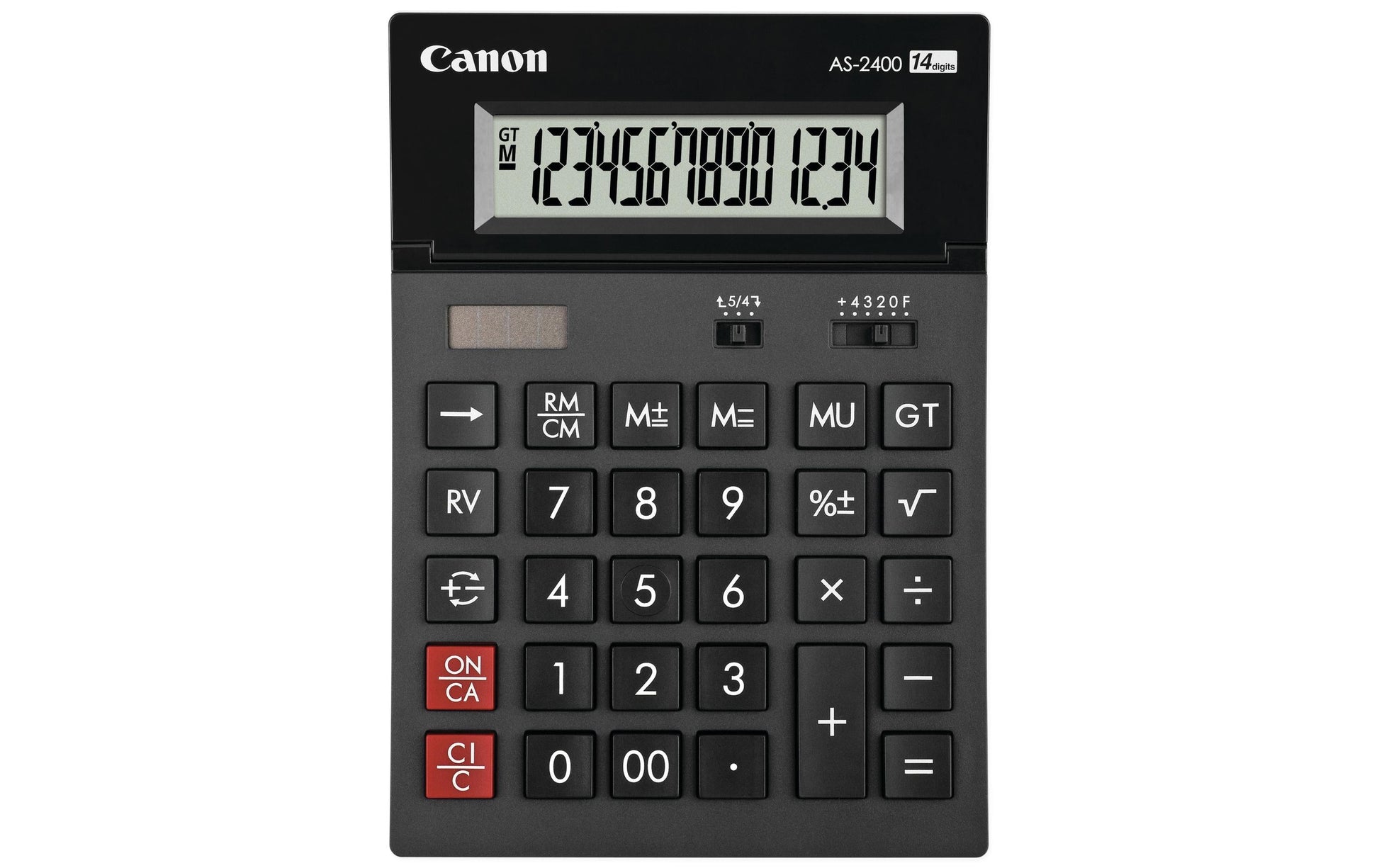 Canon Tischrechner AS-2400 – 14-stellig, LCD, Prozent/Rundung, Solar + Batterie, Schwarz