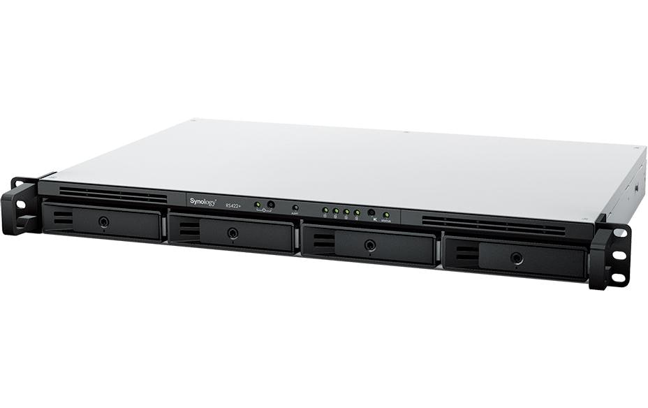 Synology RS422+ – 4-Bay Rack 1U NAS – AMD Ryzen R1600, 2 GB RAM, 1GbE, DSM, für 2,5"/3,5" HDD/SSD, SATA