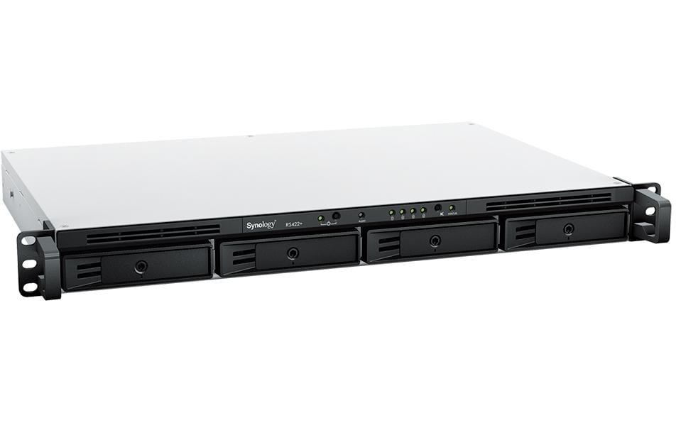 Synology RS422+ – 4-Bay Rack 1U NAS – AMD Ryzen R1600, 2 GB RAM, 1GbE, DSM, für 2,5"/3,5" HDD/SSD, SATA
