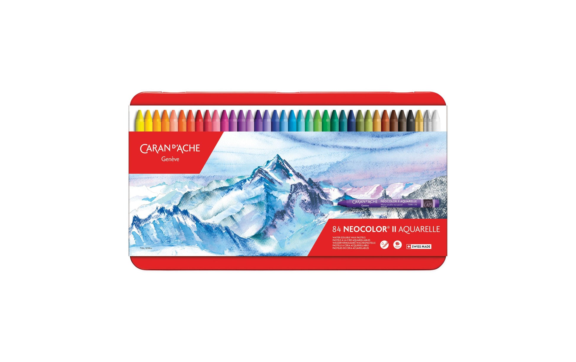 Caran d-Ache Caran d'Ache Neocolor Aquarellfarbstifte-Set – 84 Farben, Mine Ø 8,6 mm, Metallschachtel