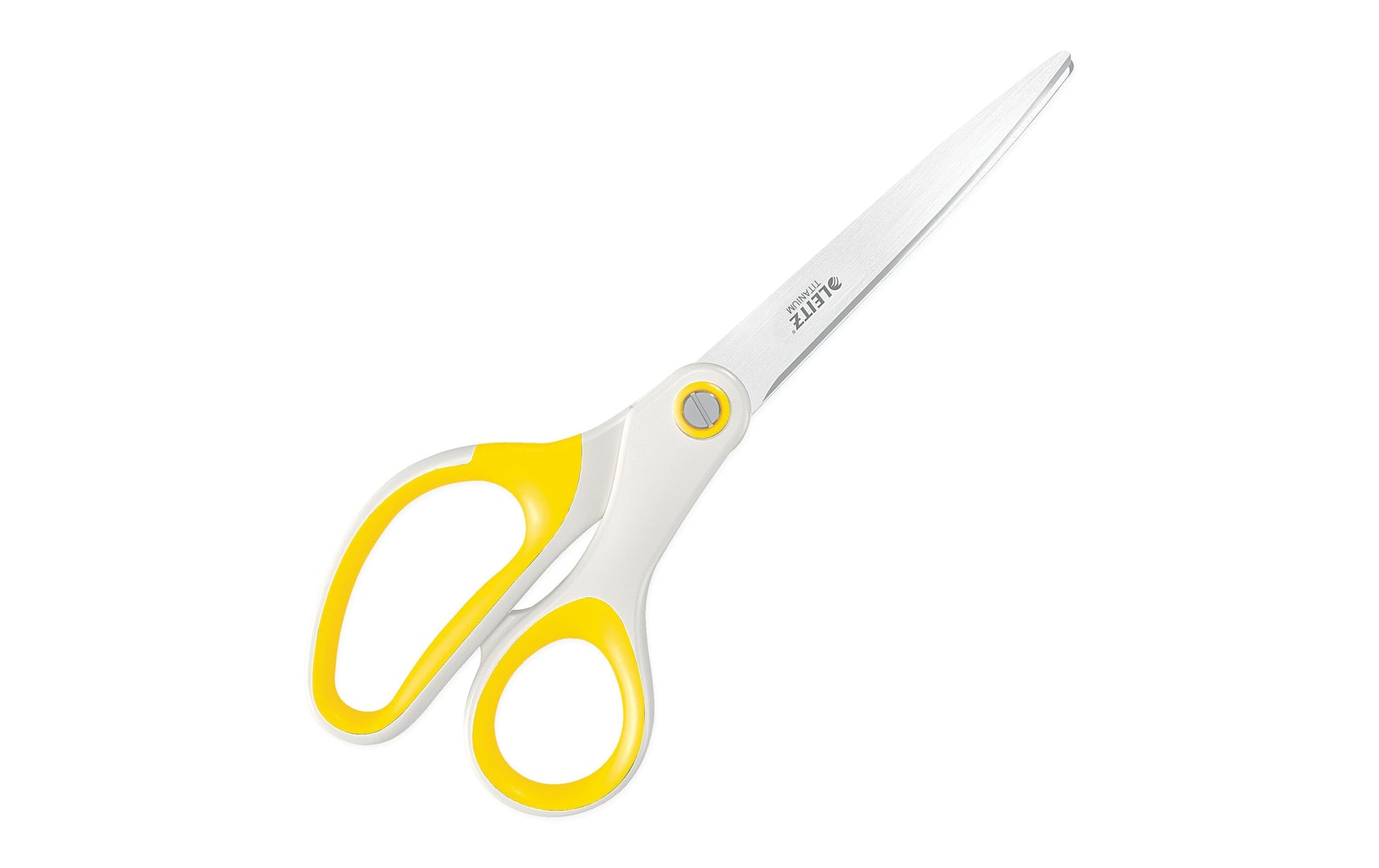 Leitz WOW Schere 20,5 cm, spitz, für Rechtshänder – Edelstahl, titanbeschichtet, Softgrip, Weiss/Gelb