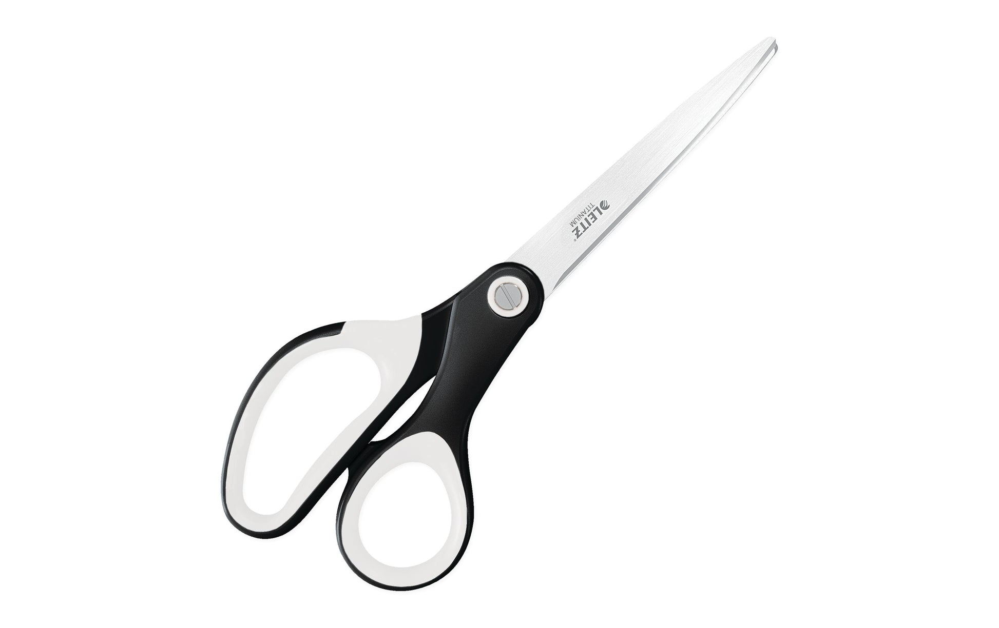 Leitz WOW Schere 20,5 cm, spitz, für Rechtshänder – Edelstahl, titanbeschichtet, Softgrip, Schwarz/Weiss