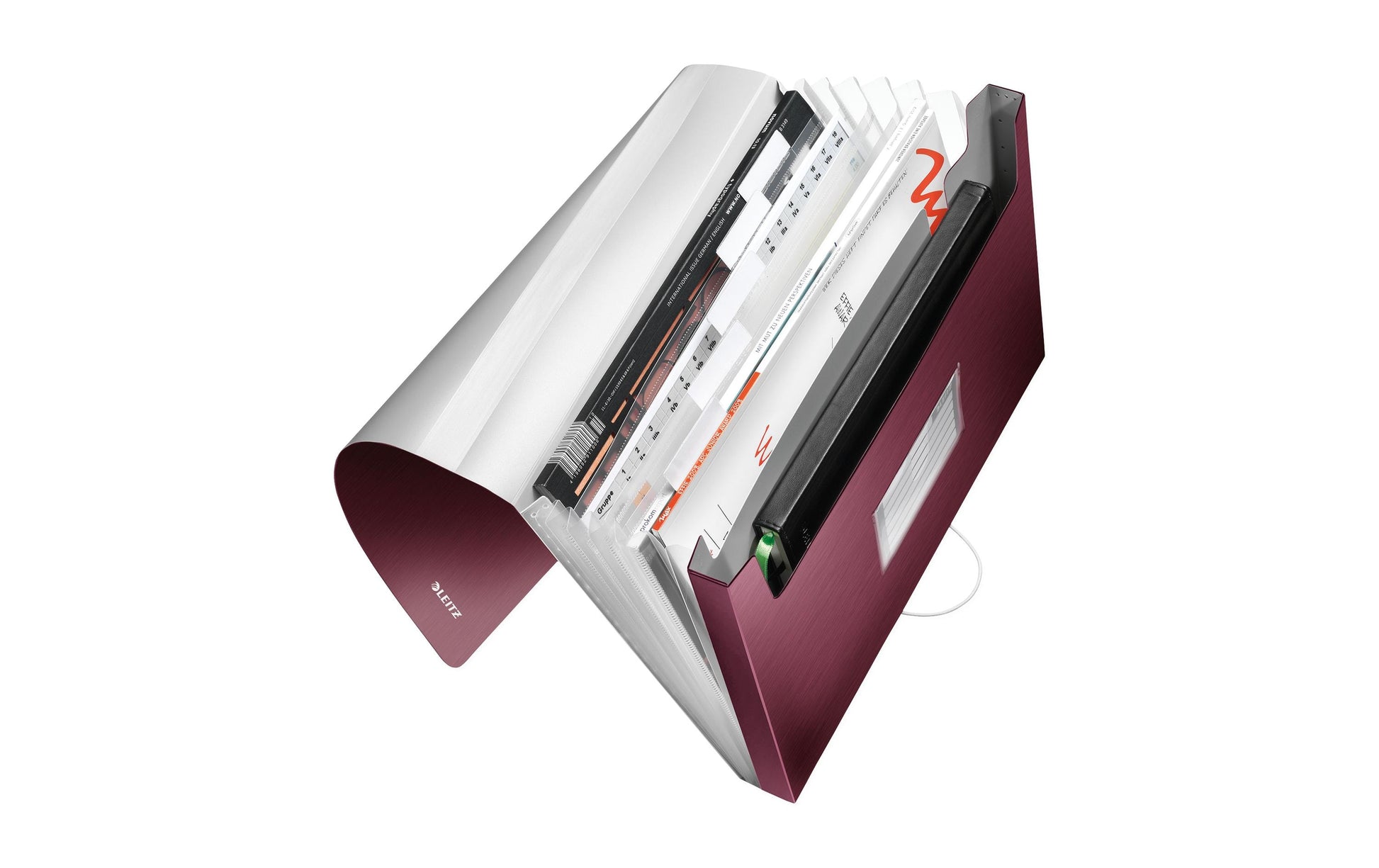 Leitz Fächermappe A4 – 5 Fächer, Gummiband, Polypropylen (PP), Rot, bis 250 Blatt