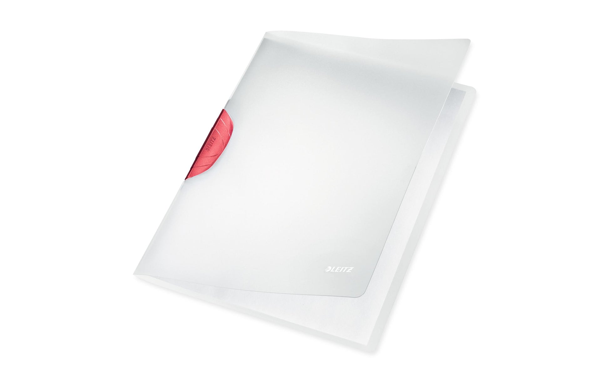 Leitz Color-Clip Magic Klemmhefter für A4, rot/transparent – transparenter Vorderdeckel – bis 30 Blatt – 1 Stk