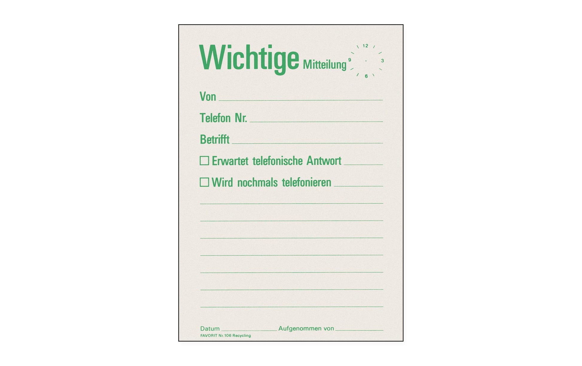 Favorit Notizblock – A6 – 60 Blatt – geleimt, Recyclingpapier, grün