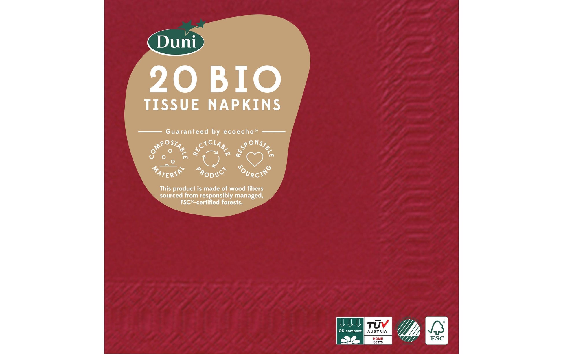 Duni Servietten – 24 × 24 cm – 3-lagig, Tissue, dunkelrot – 20 Stk., FSC