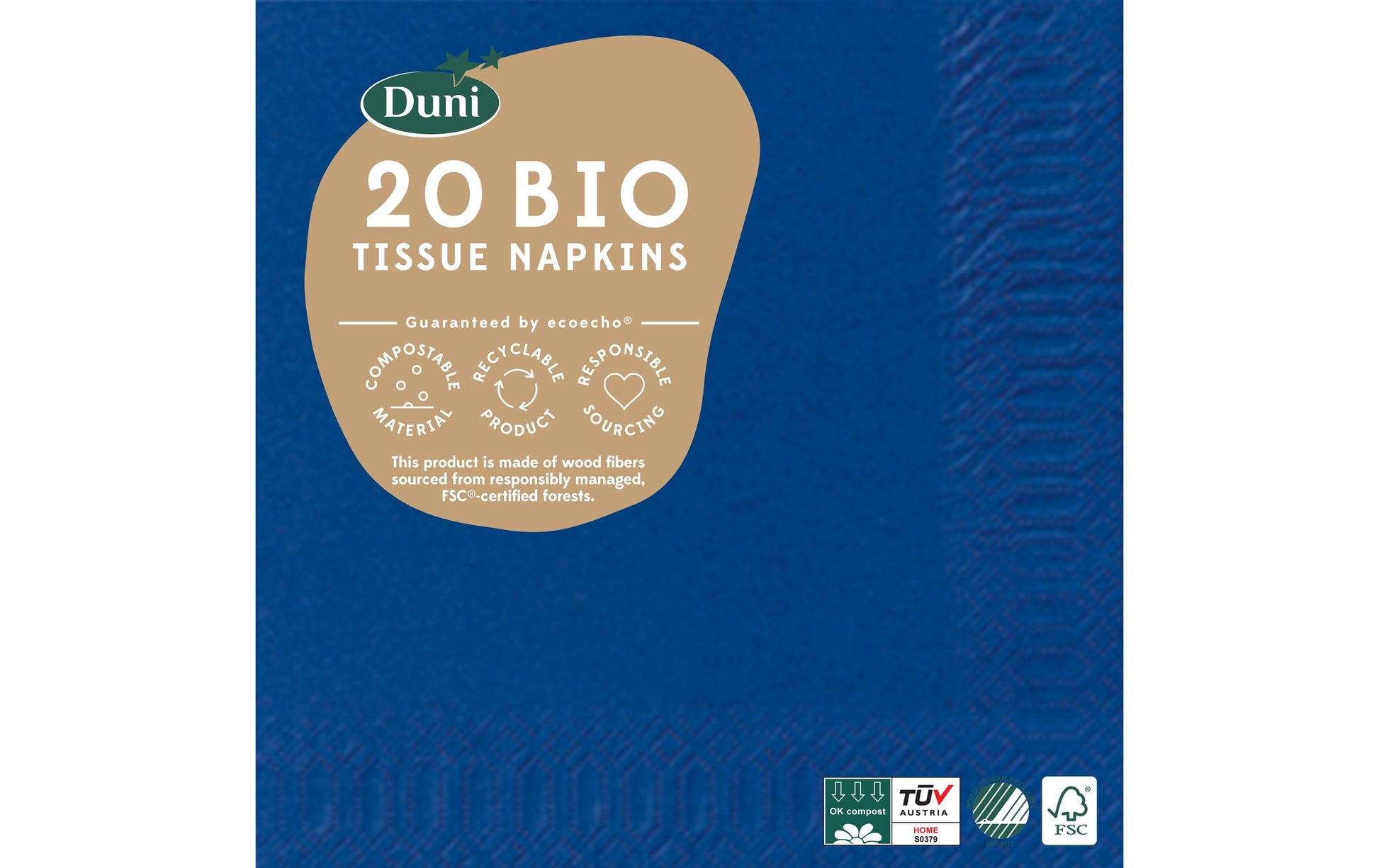 Duni Servietten – 24 × 24 cm – 3-lagig, Tissue, dunkelblau – 20 Stk., FSC