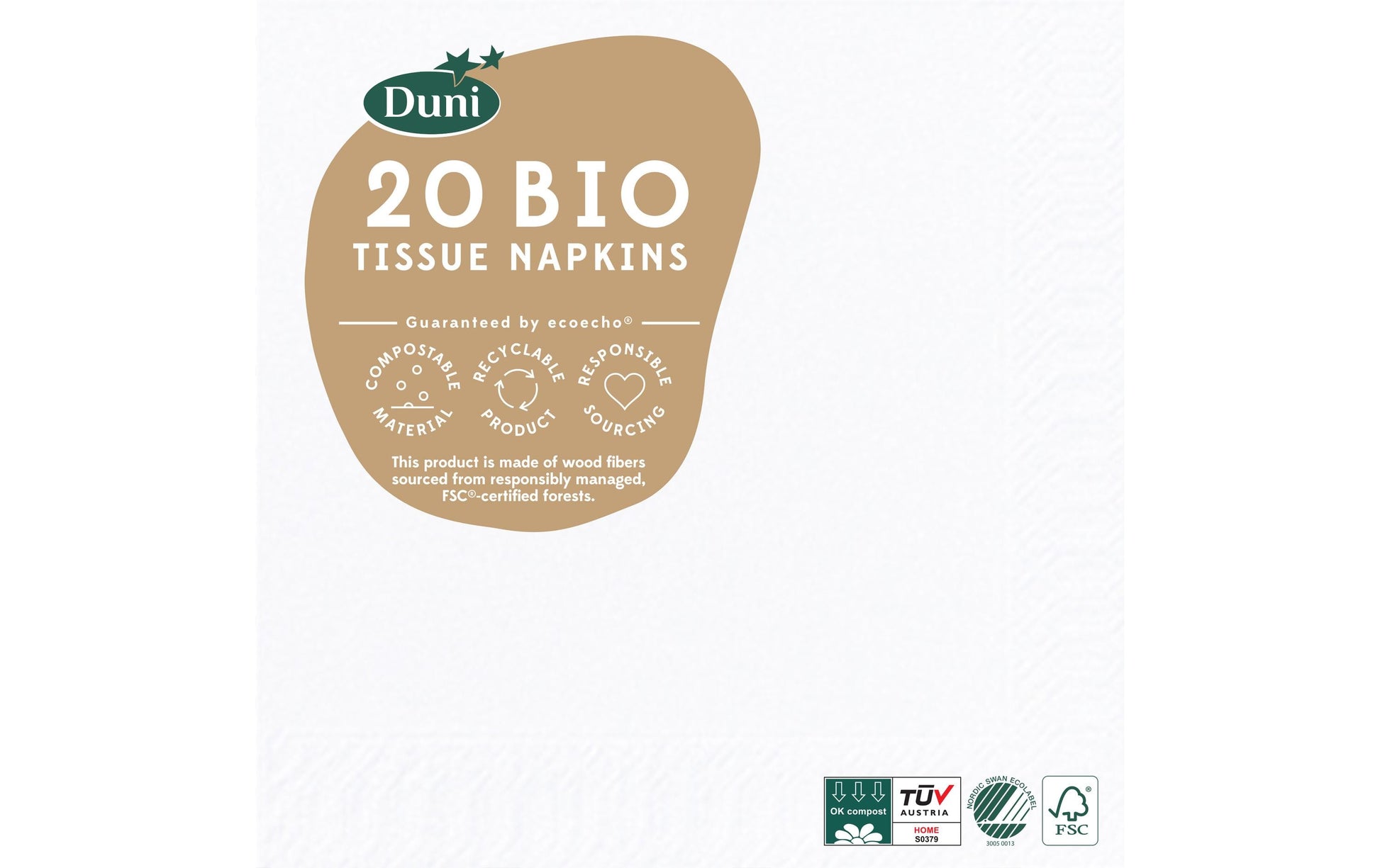 Duni Servietten – 24 × 24 cm – 3-lagig, Tissue, weiss – 20 Stk., FSC