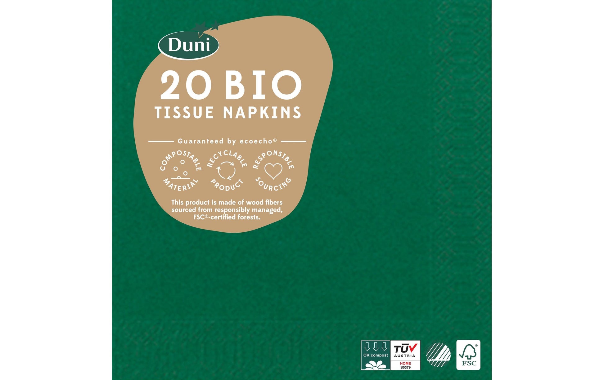 Duni Servietten dunkelgrün – 24 × 24 cm – 3-lagig, Tissue – 20 Stk., FSC