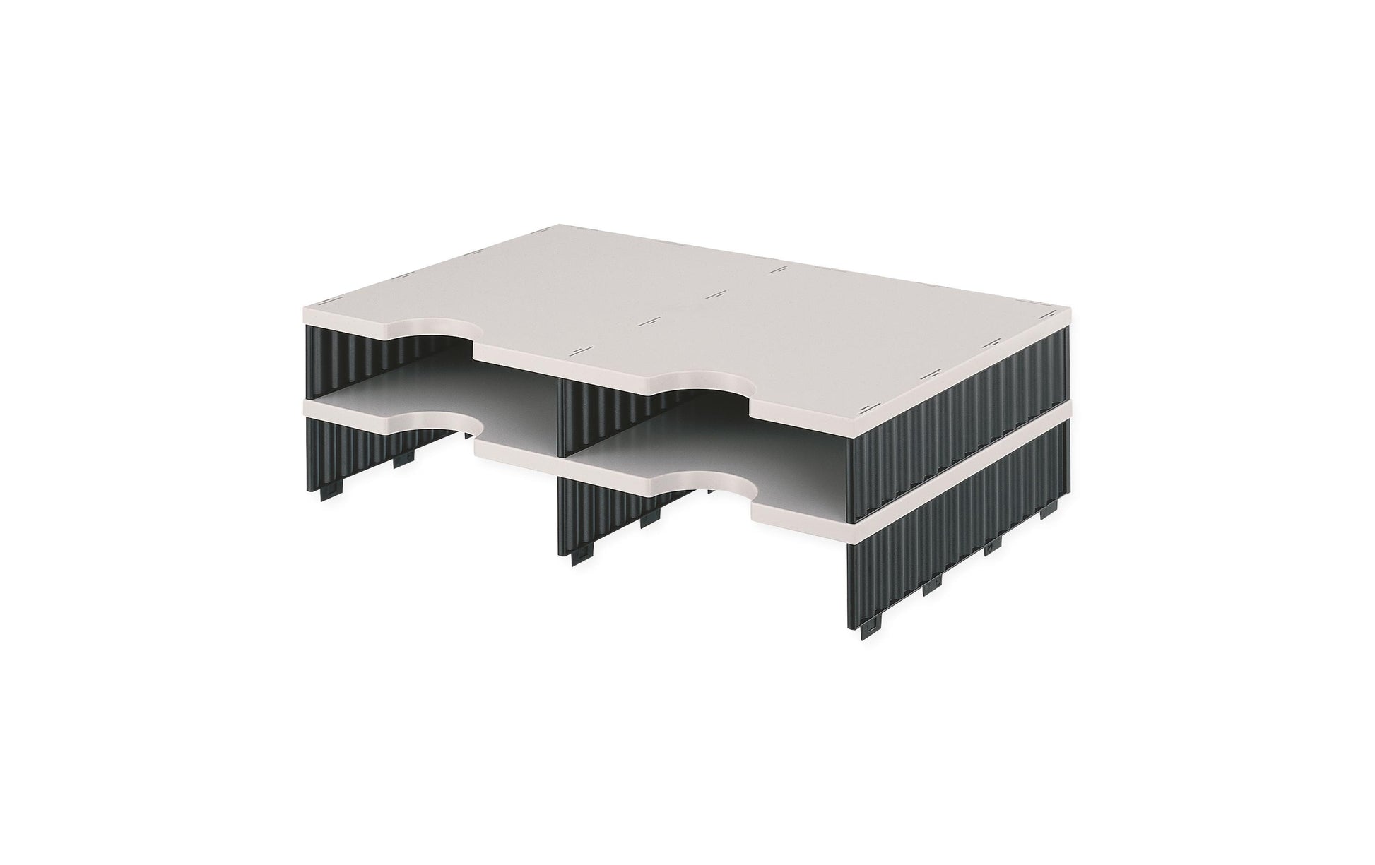 Styro Briefkorb – mit Griffausschnitt, mit Beschriftungsfeld, schwarz/grau, B 485 × H 153 × T 331 mm
