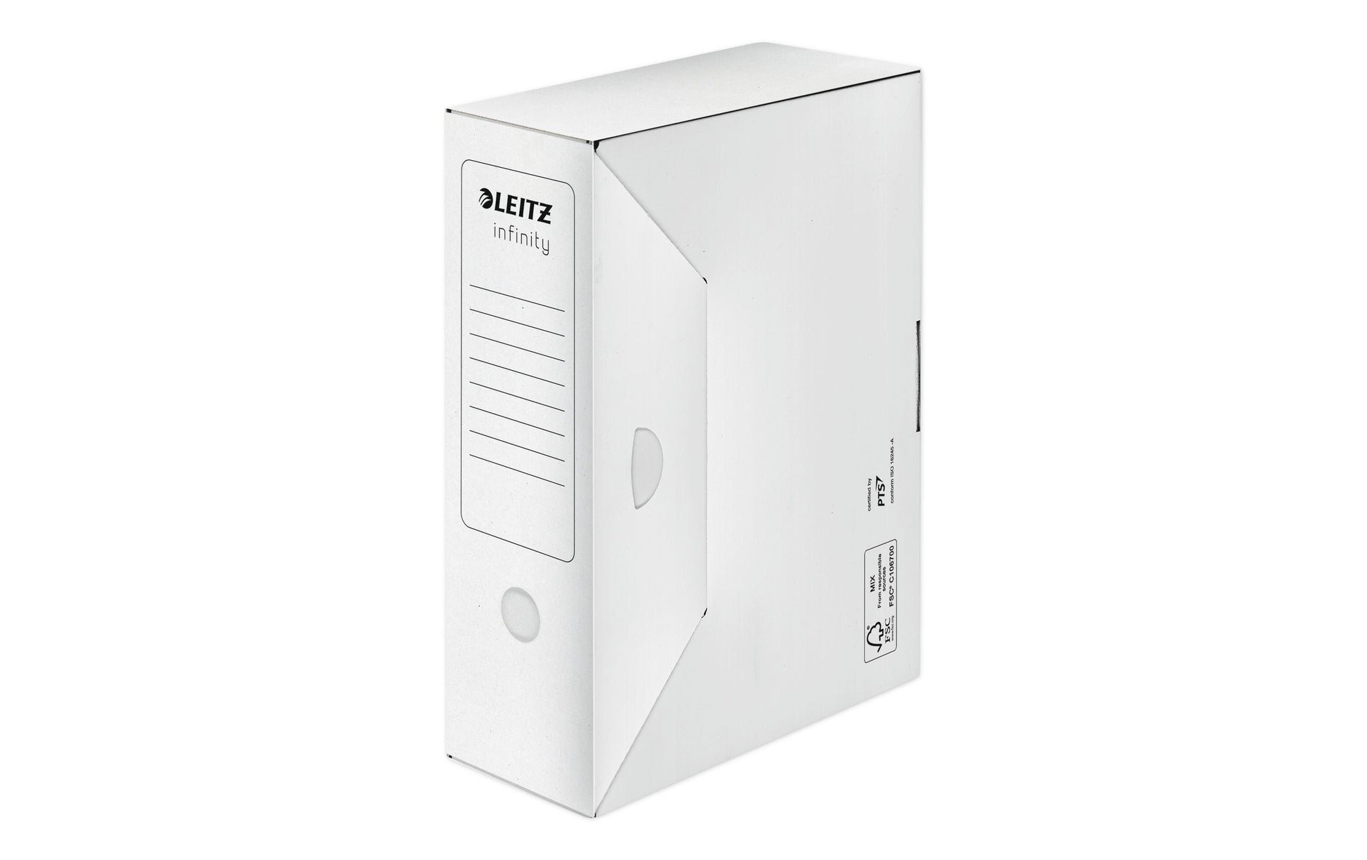 Leitz Archivschachtel – für A4, B 100 × H 255 × T 330 mm, mit Verschlusslasche, säurefrei, weiss, Karton