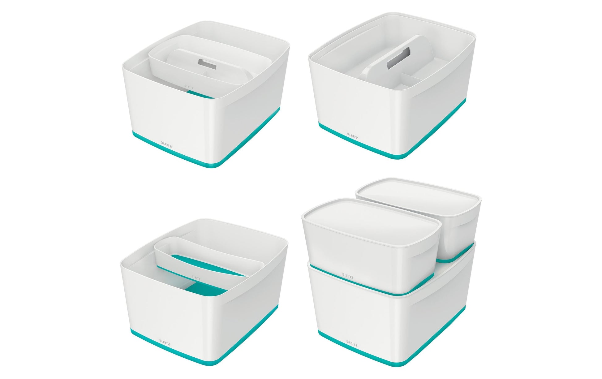 Leitz Aufbewahrungsbox MyBox – Kunststoff, weiss/eisblau, 31,8 × 19,8 × 38,5 cm – 1er-Pack
