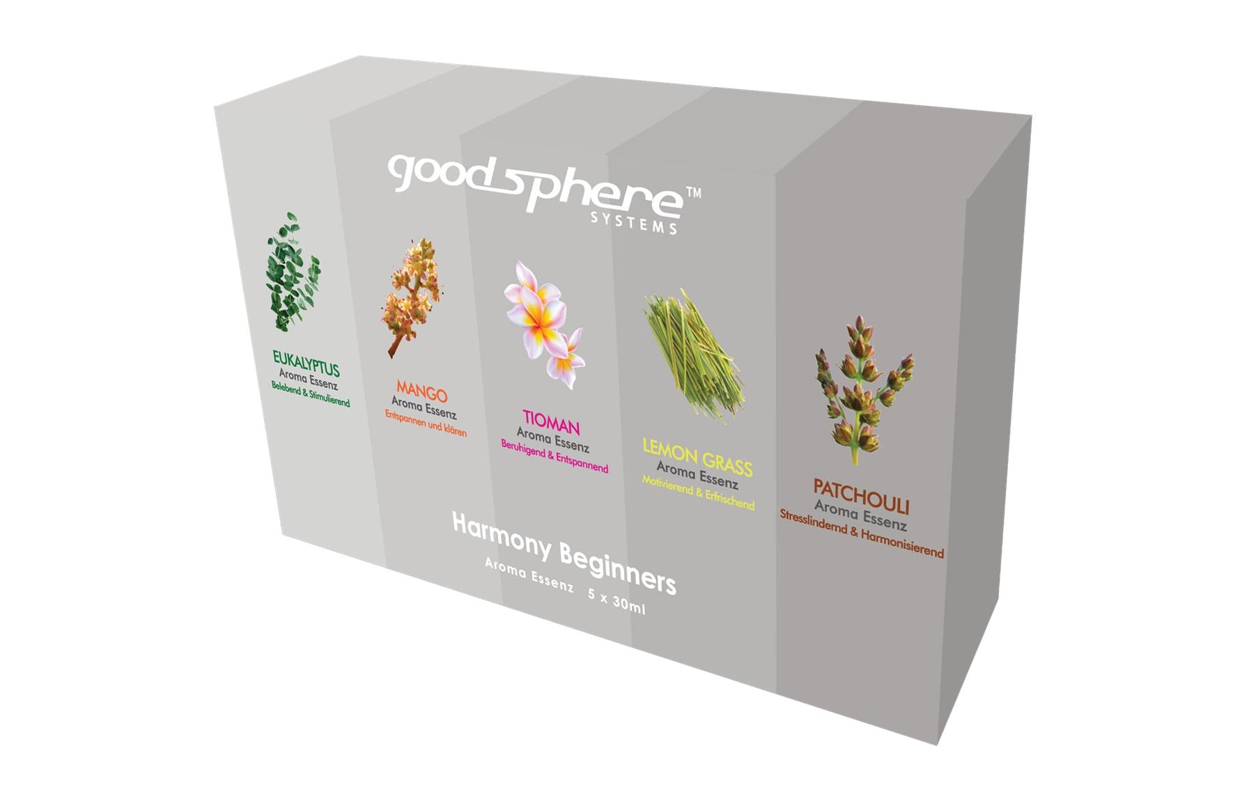 Goodsphere Beginners Harmony – Duftöl-Set, 5 × 30 ml, für Goodsphere Aroma-Diffusor und Revitalizer