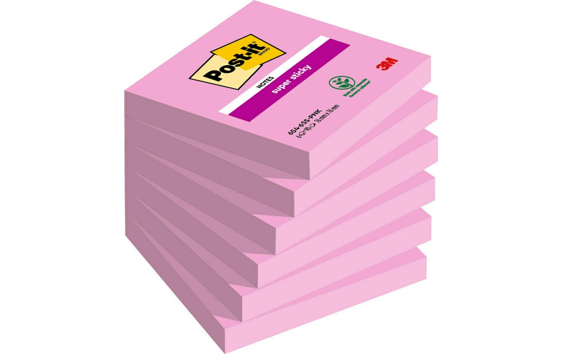 Post-it Super Sticky Haftnotizen – 76 × 76 mm – Pink, 90 Blatt/Block, 6er-Pack, PEFC