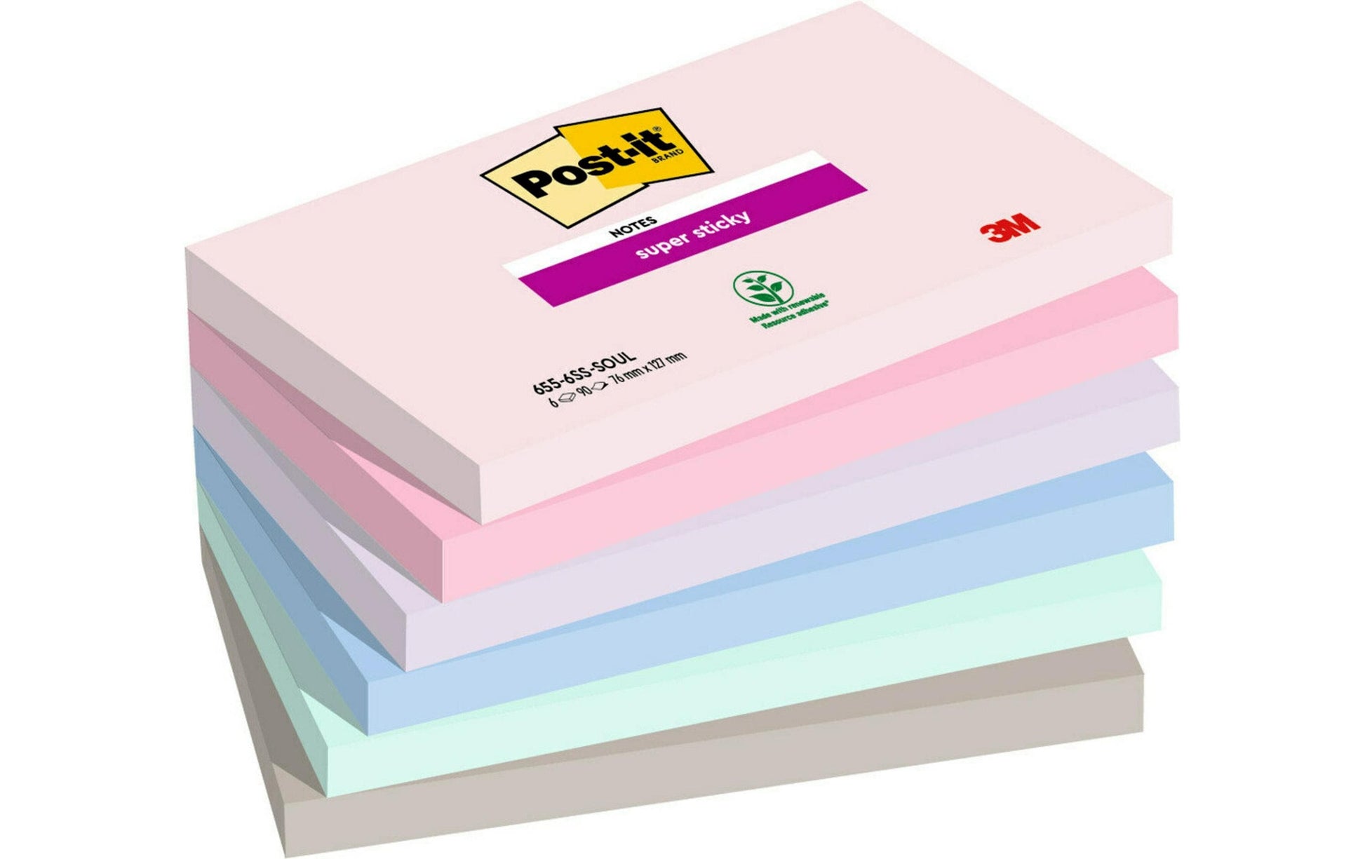 Post-it Haftnotizen Super Sticky Soulful Collection – 127×76 mm – sortiert, 6×90 Blatt, PEFC