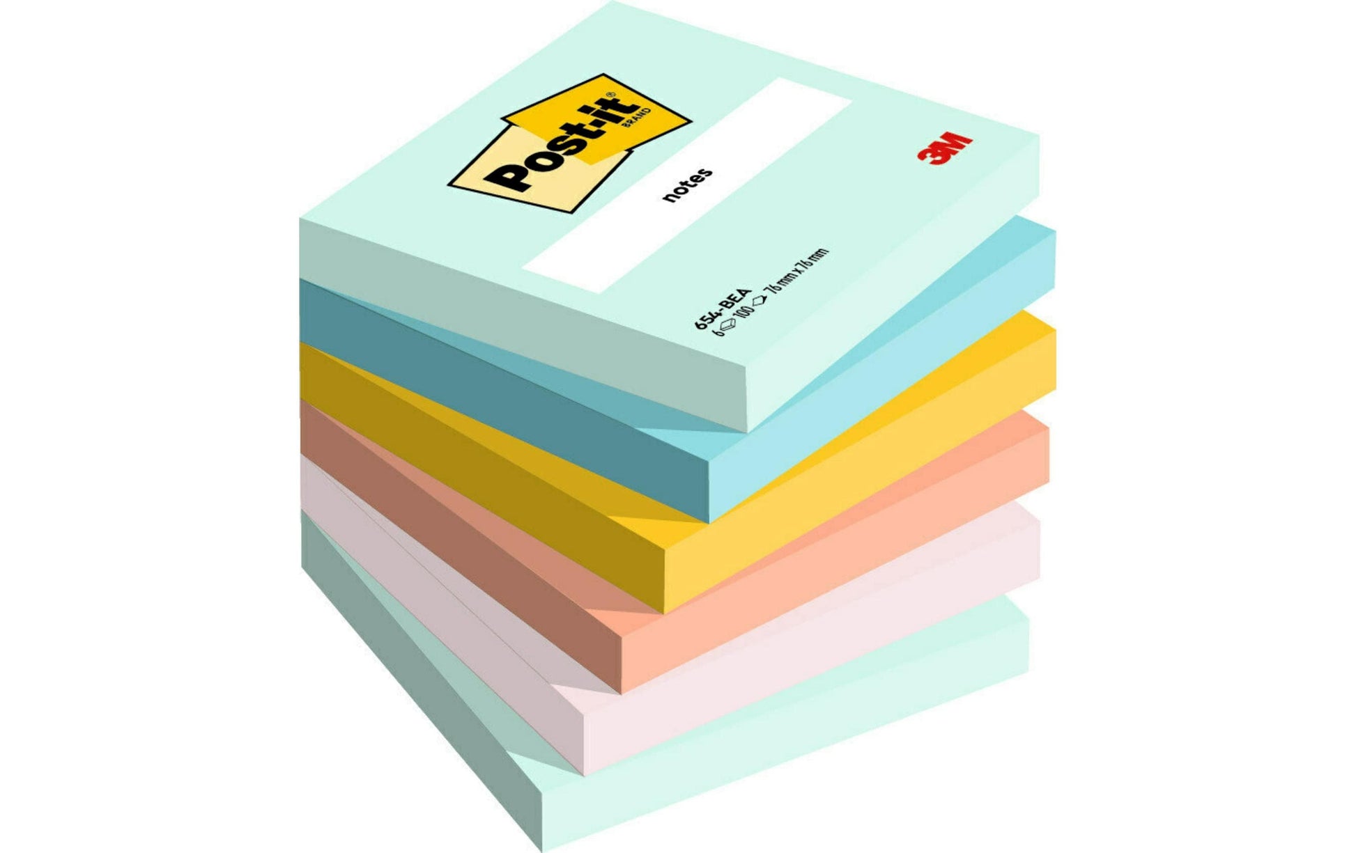 Post-it Beachside Haftnotizen – 76 × 76 mm – sortiert, 100 Blatt/Block, 6er-Pack, PEFC