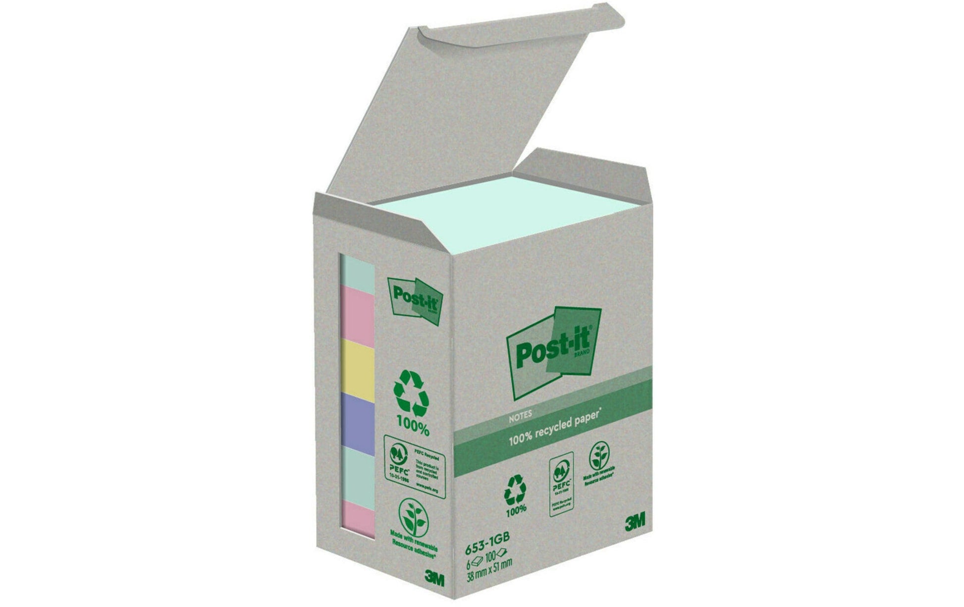 Post-it Haftnotizen – 51×38 mm – sortiert, 6×100 Blatt, PEFC