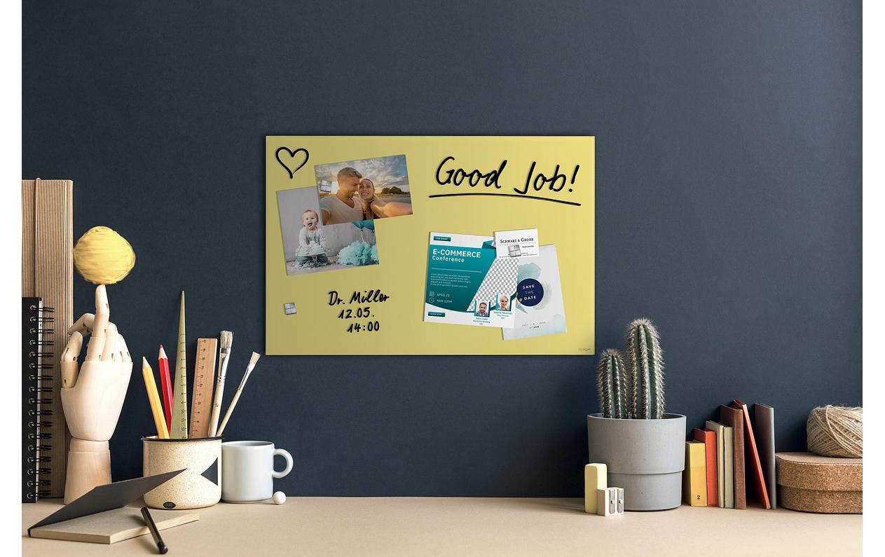 Sigel Whiteboard – 60 × 40 cm, Glas, magnetisch, Wandmontage, inkl. Magnete, Montagesatz