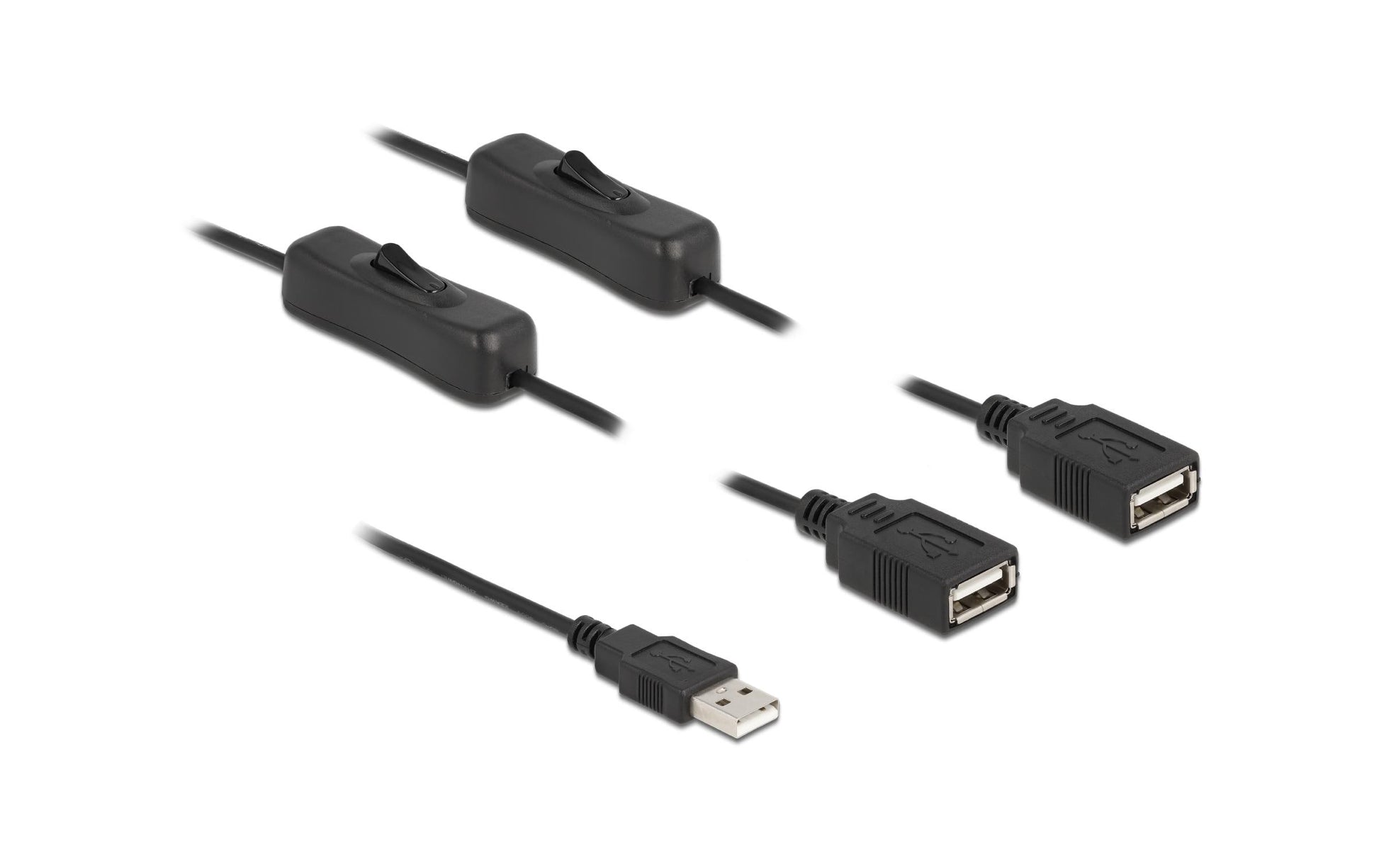 DeLOCK USB-A auf 2× USB-A Kabel – USB 2.0 (480 Mbit/s) – 1 m – Mit Schalter – Schwarz