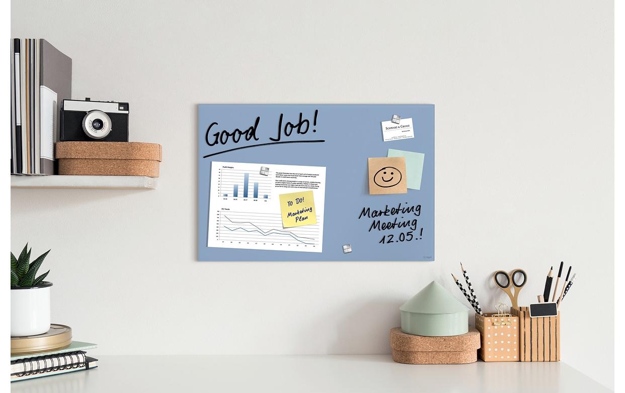 Sigel Whiteboard – 60 × 40 cm, Glas, magnetisch, Wandmontage, inkl. Montagesatz, Magnete