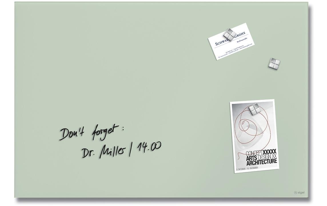 Sigel Whiteboard – 60 × 40 cm, Glas, magnetisch, Wandmontage, inkl. Magnetwürfel, Montagesatz