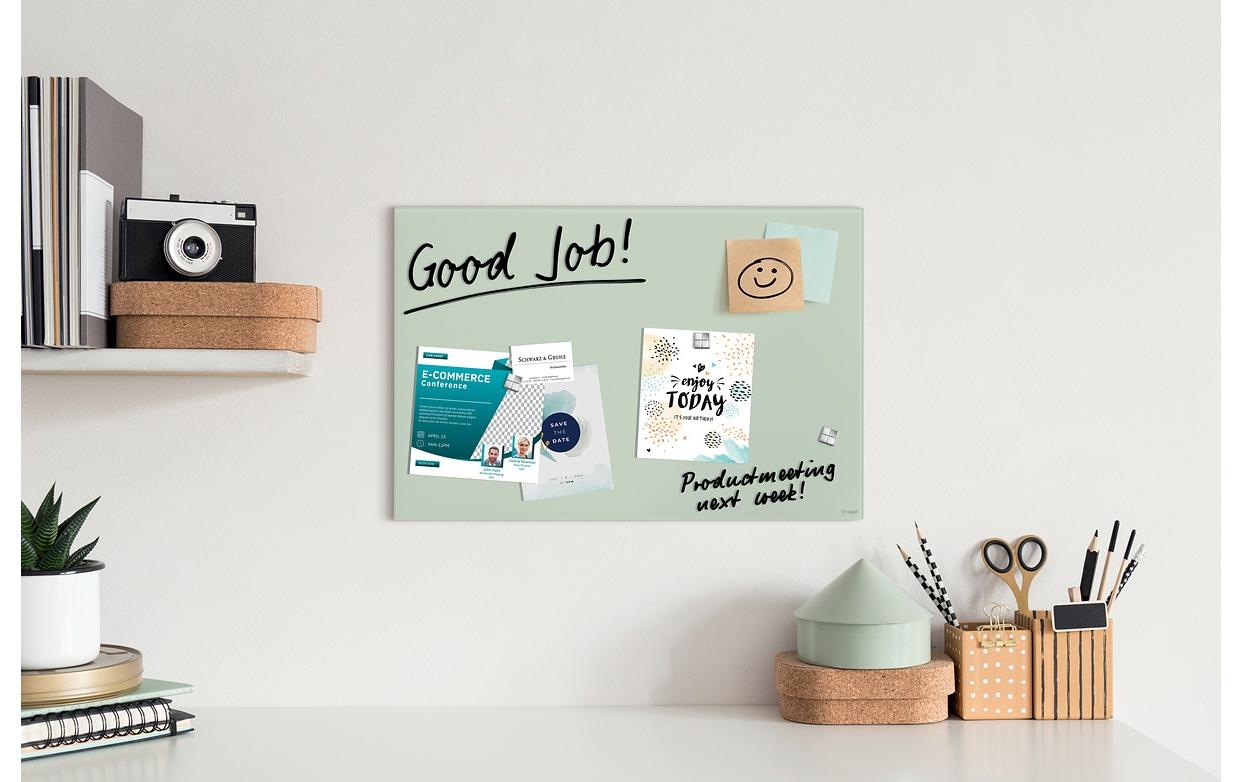 Sigel Whiteboard – 60 × 40 cm, Glas, magnetisch, Wandmontage, inkl. Magnetwürfel, Montagesatz