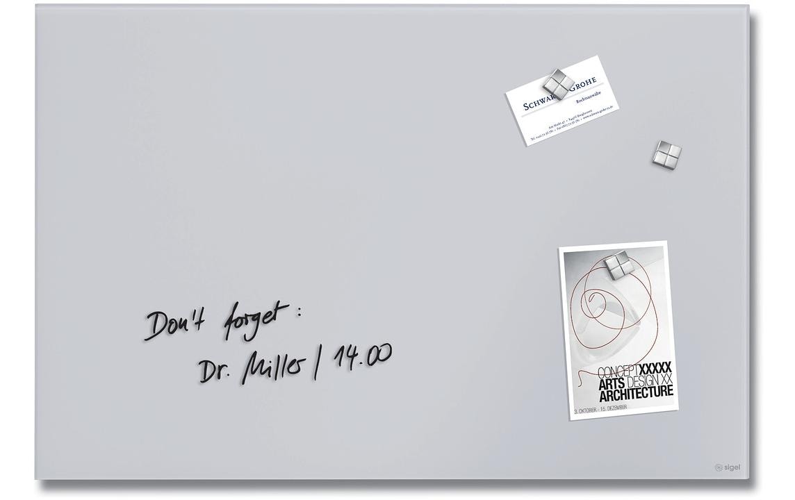 Sigel Whiteboard – 60 × 40 cm, Glas, magnetisch, Wandmontage, inkl. SuperDym-Magnetwürfel, Montagesatz