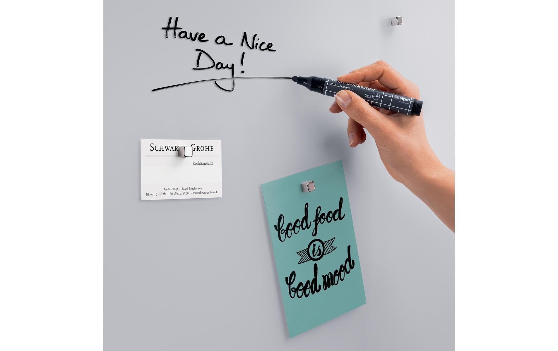 Sigel Whiteboard – 60 × 40 cm, Glas, magnetisch, Wandmontage, inkl. SuperDym-Magnetwürfel, Montagesatz